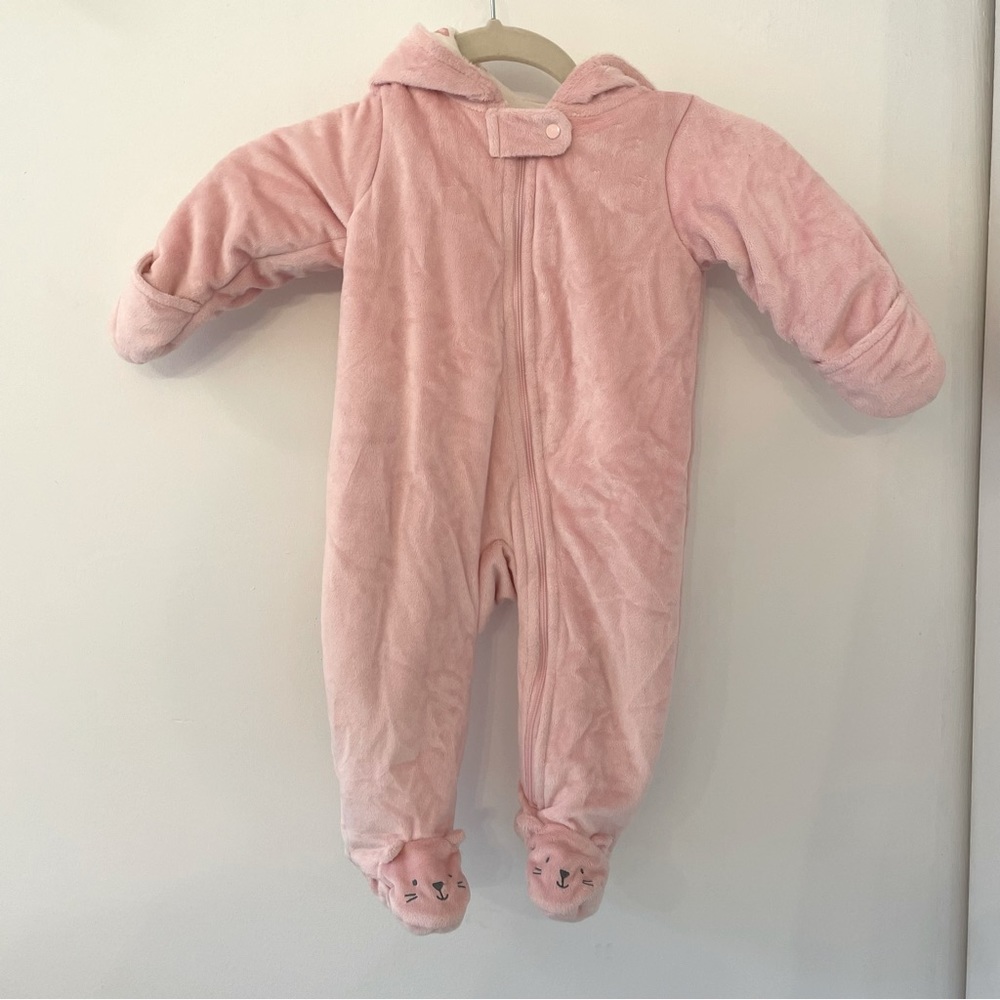 Just One You - Carters Pink thick onesie with hood and zipper size 9 months